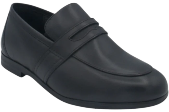 Benelaccio Boys' Leather Moc Toe Buckle Slip-On Shoes - Black